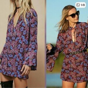 Free People Magic Mystery floral bell sleeve tunic dress